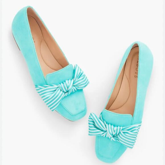 Talbots 'Stella' Stripe Bow Flat Women's 5.5M Suede Leather Loafer Flat Shoe - Picture 1 of 7
